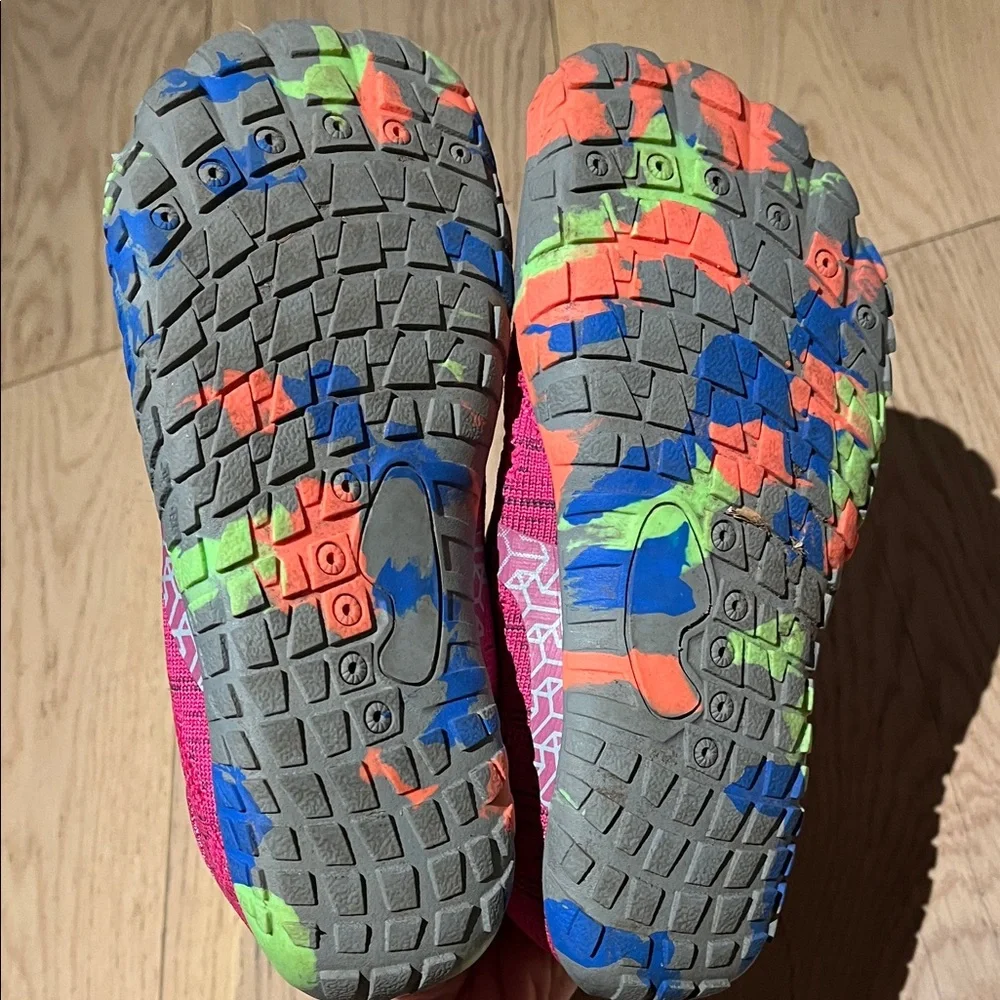 Girls Pink Athletic Water Shoes with Multicolor Soles